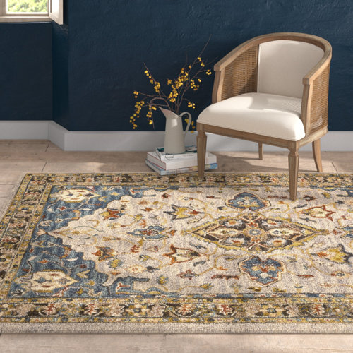 Birch Lane™ Alford Oriental Handmade Tufted Wool Taupe/Dark Blue/Light